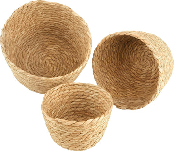 Round Woven Basket Set, 3 Decorative Storage Baskets | Three nesting round woven baskets add open storage and natural