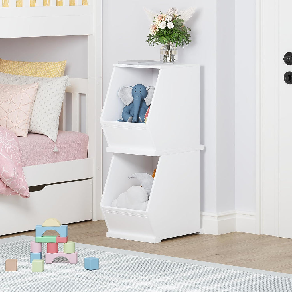 Kids Toy Storage Organizer, Stackable Bins, Cubby Toy Shelf | DIY Play Space, Slanted Front Panel, Wooden Toy