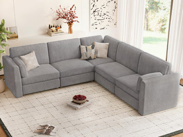 Oversized Cloud Couch 5 Seater V Shaped Modular Sectional Sofa Gray