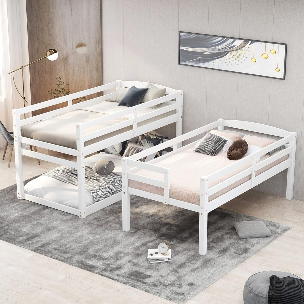 Solid Wood Triple Bunk Bed Twin with Storage Stairs and Shelves for Saving Space, Can Bed Separated Into 2 Beds