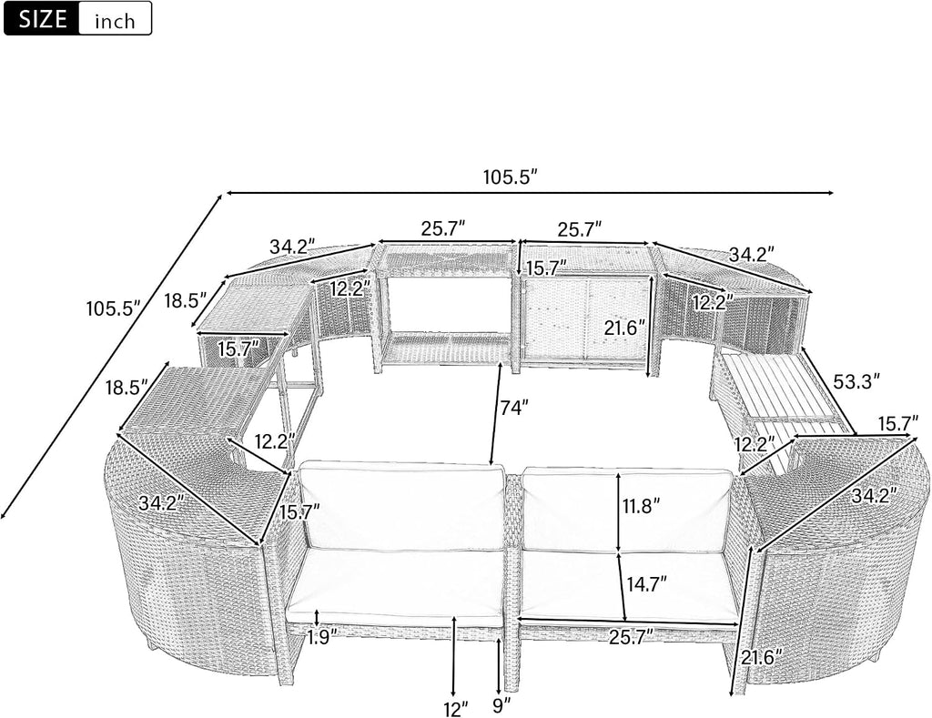 Patio Furniture Set with Mini Sofa, Wooden Seats and Storage Spaces, Outdoor Conversation Sets , Lawn, Garden