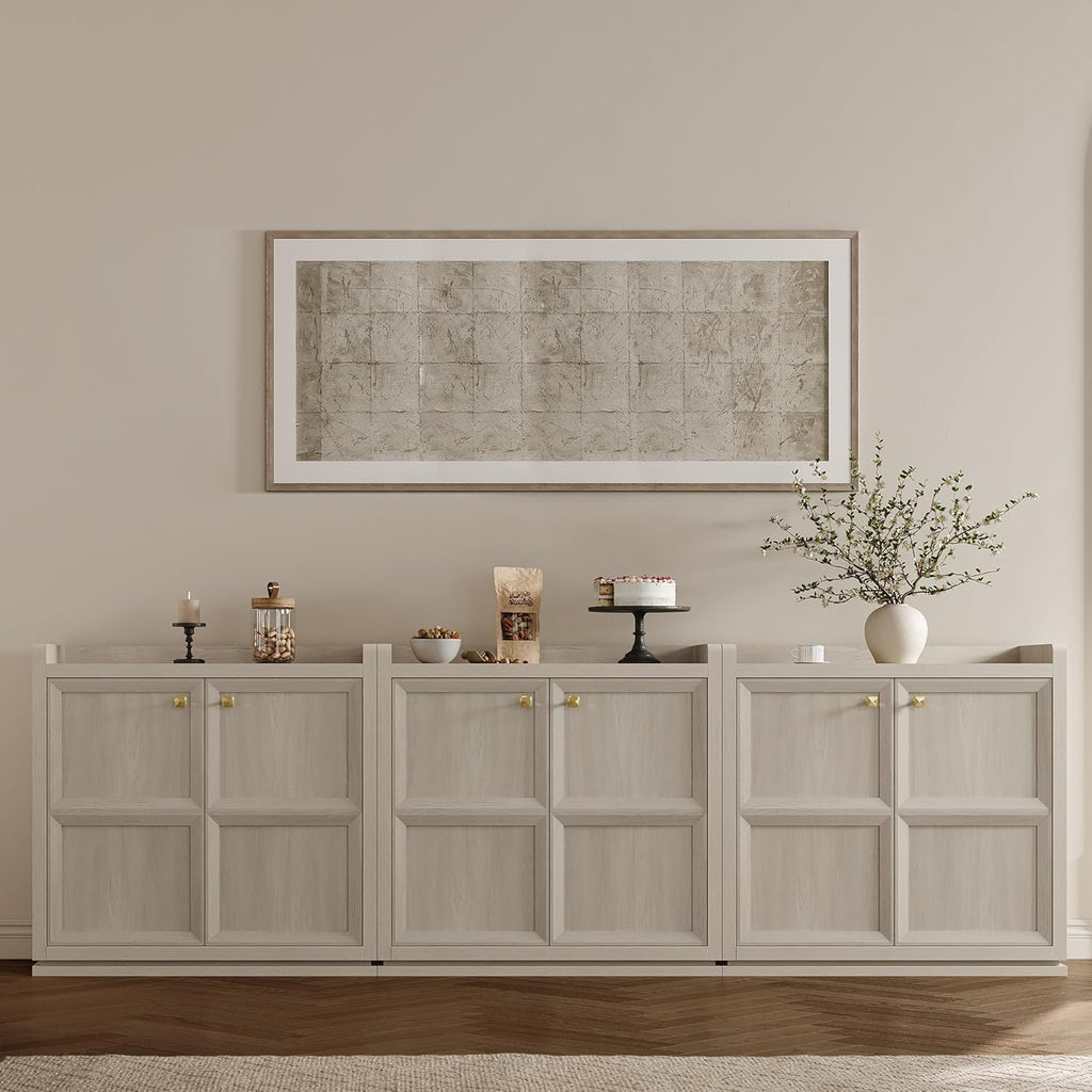 Buffet Cabinet with Storage 101" Sideboard Accent Storage Cabinet for Bedroom Dining Room Living Room Entryway with Doors & Shelves Modern Buffet Table with Golden Handle Credenza Side Board