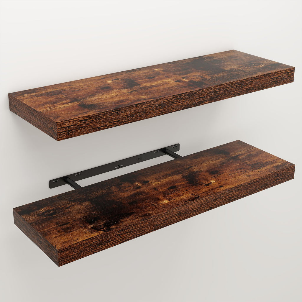 30" Brown Floating Shelves Wood Wall Shelf, Rustic Brown, Set of 2