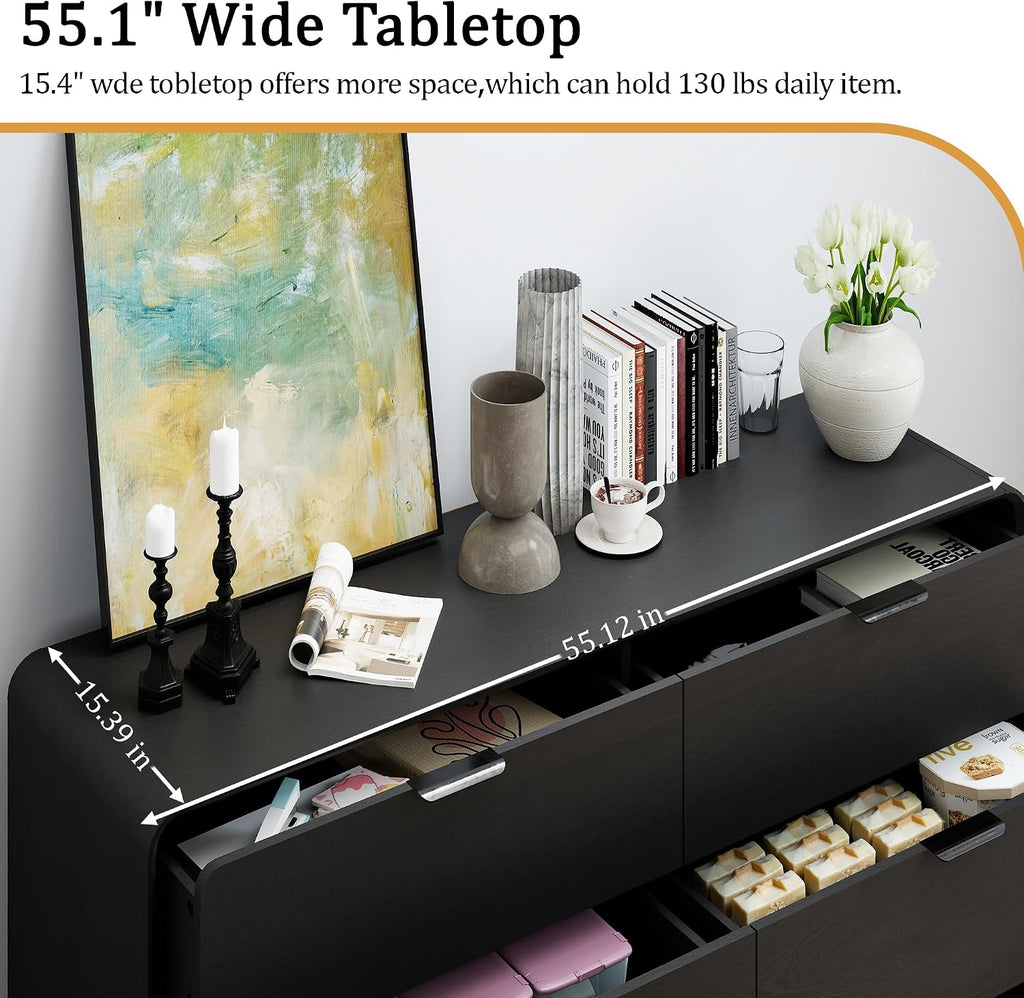 6-Drawer Dresser , 55" Wide Wooden Chest of Drawers Modern Dressers & Chests of Drawers