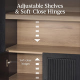 72" Tall Arched Pantry Cabinet w/Reeded Doors, 5-Tier Bookshelf, Armoire, Hutch, Bookcase