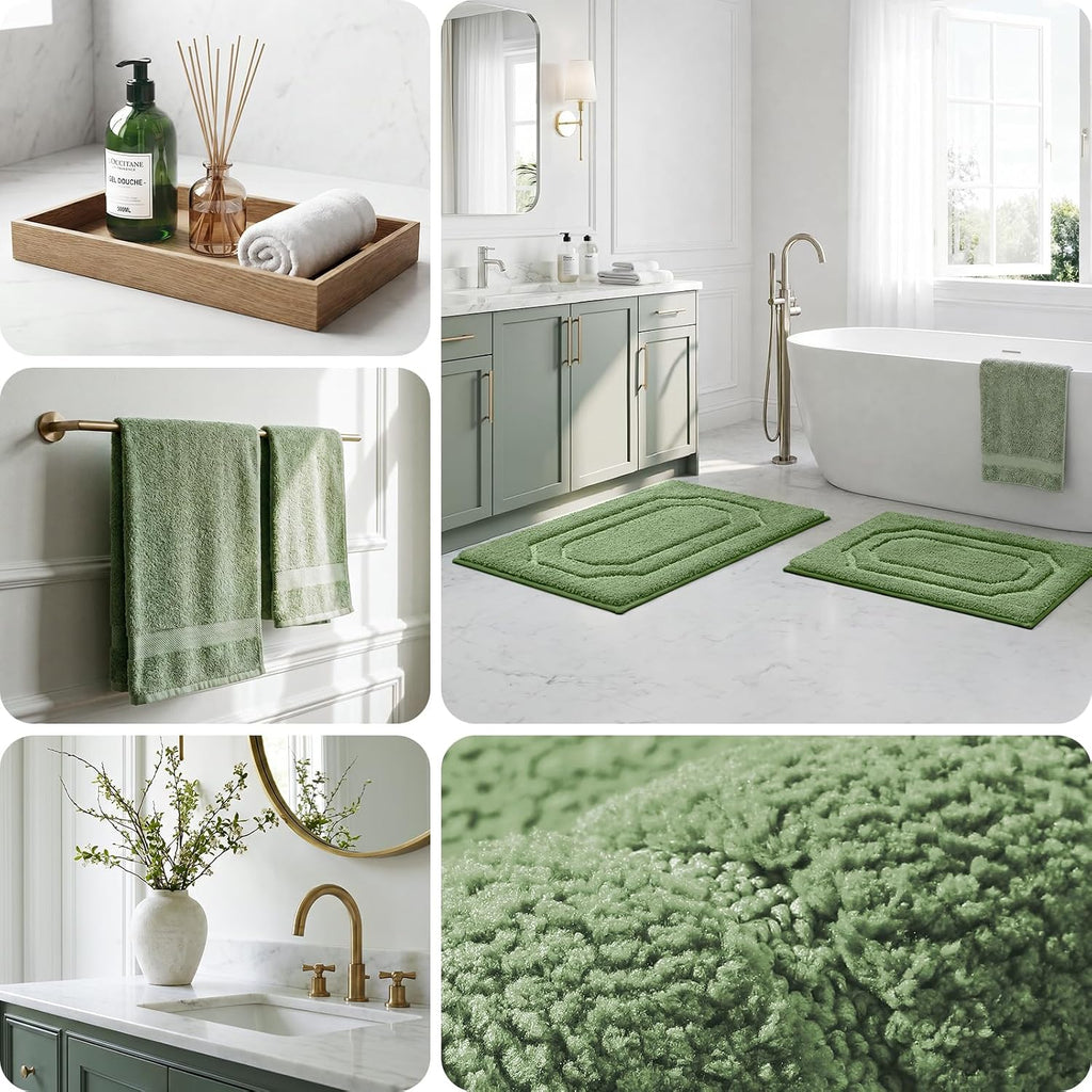 Bathroom Rugs Sets 2 Piece, Extra Soft and Absorbent Microfiber Plush Bath Mat with Non Slip Backing(Sage Green)