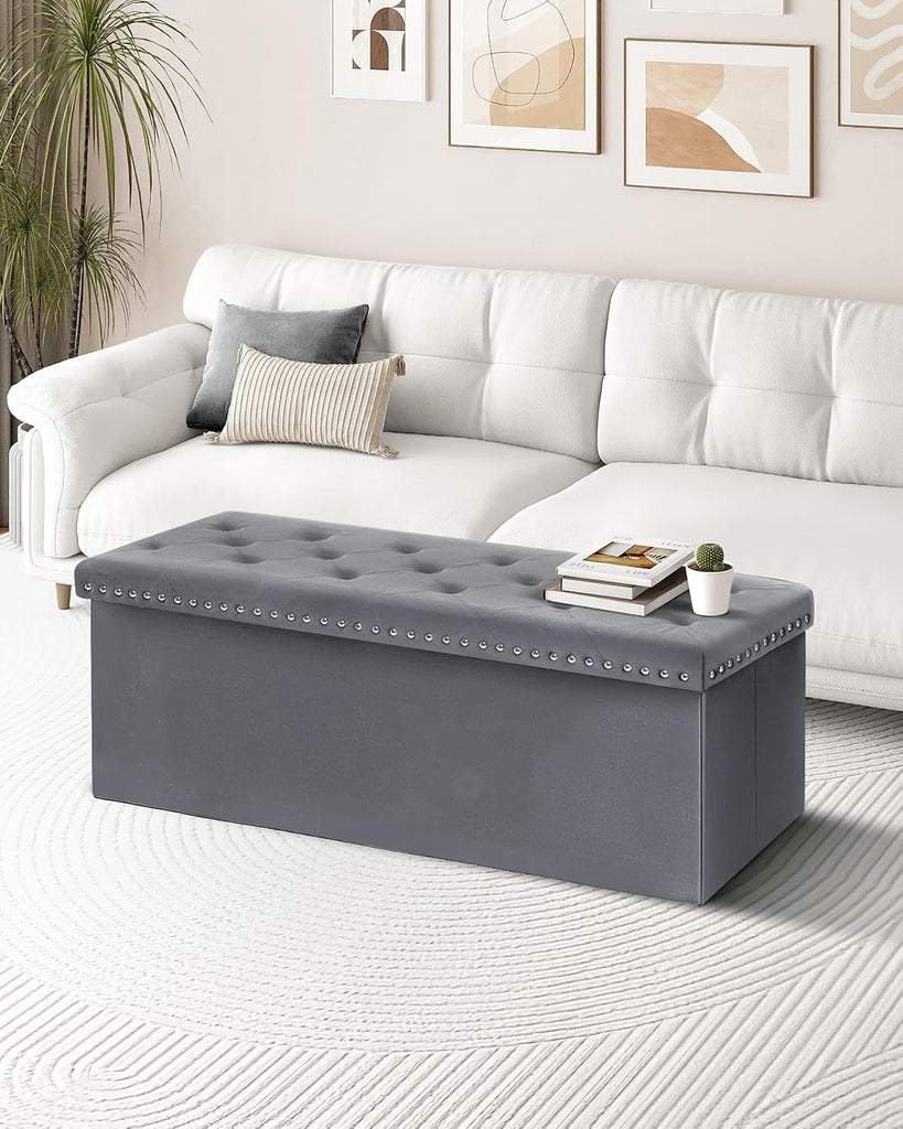 Storage Ottoman Bench, Folding Tufted Ottomans with Storage, Extra Large 140L Storage Boxes Footrest Bench , Luxury