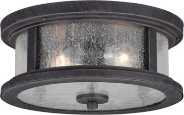 Cumberland Bronze Rustic Round Outdoor Flush Mount Ceiling Light Clear Glass