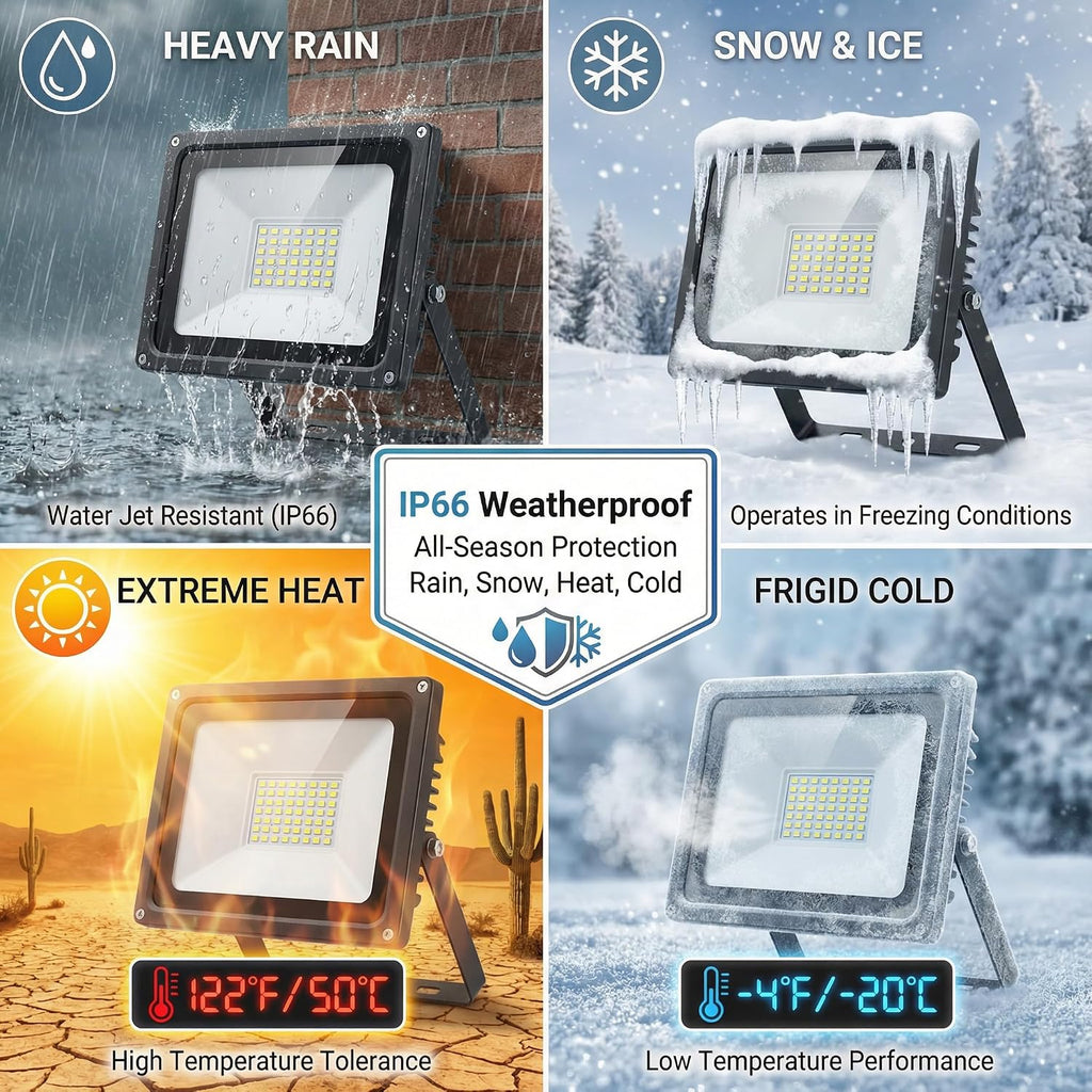 LED Flood Light Outdoor, High Power Commercial Work Light, IP66 Waterproof Daylight 6500K Super Bright Security