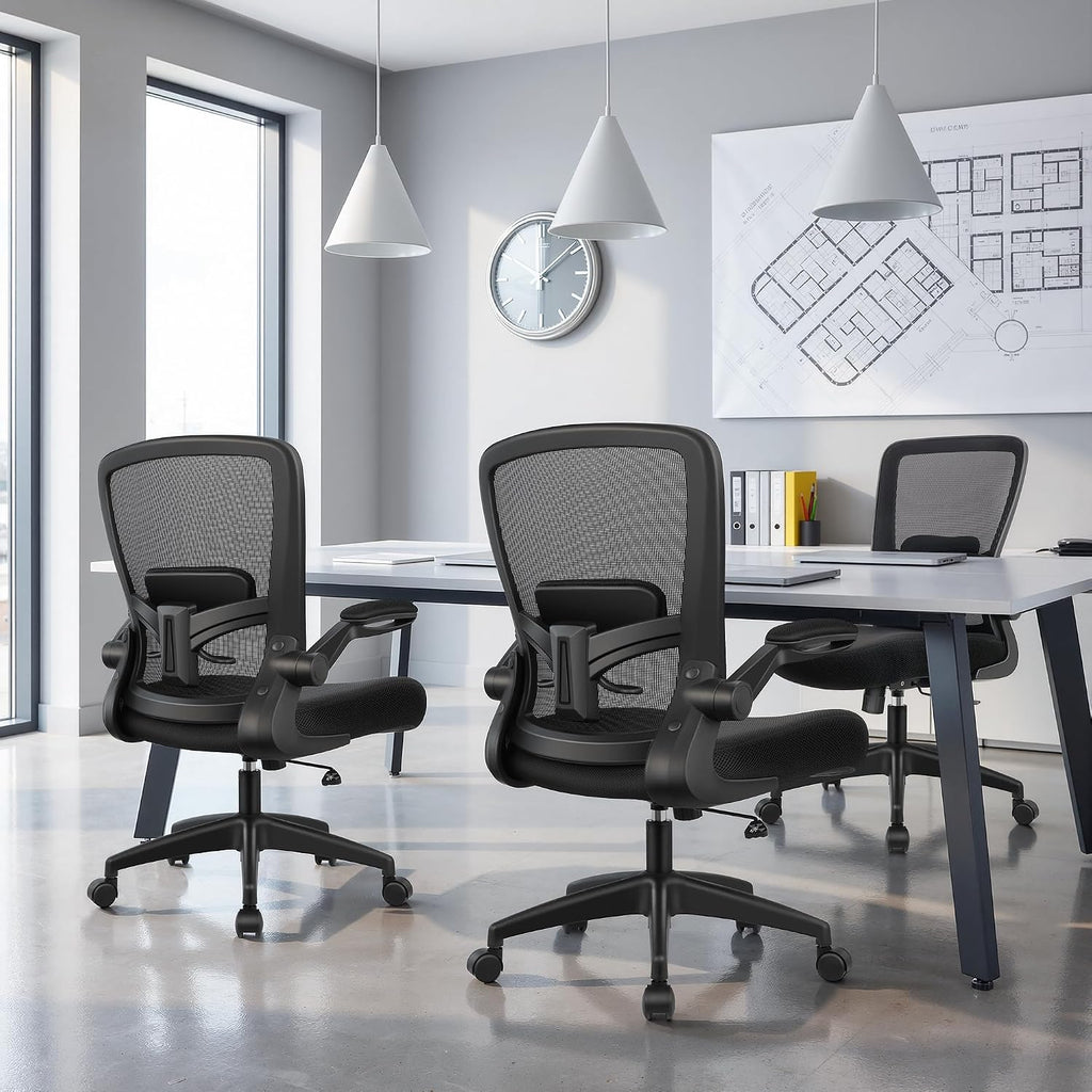 Ergonomic Desk Chair Breathable Mesh Chairs Adjustable High Back Lumbar Support Flip-up Armrests, Executive Rolling
