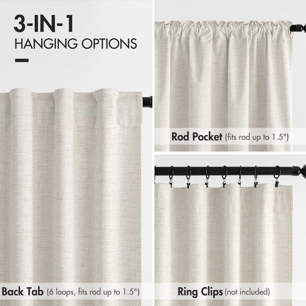 100% Blackout Curtains Linen Curtains & Drapes 2 Panels Set for Bedroom Back Tab Living Room Darkening