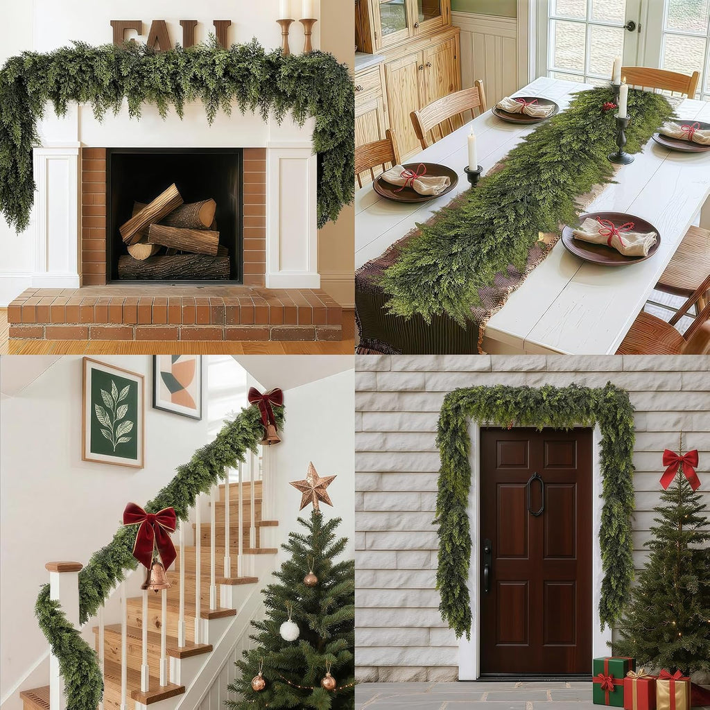 2 Pcs 6FT Christmas Garland, Christmas Decorations, Real Touch Cedar Garland, Artificial Cypress Garlands for Mantle