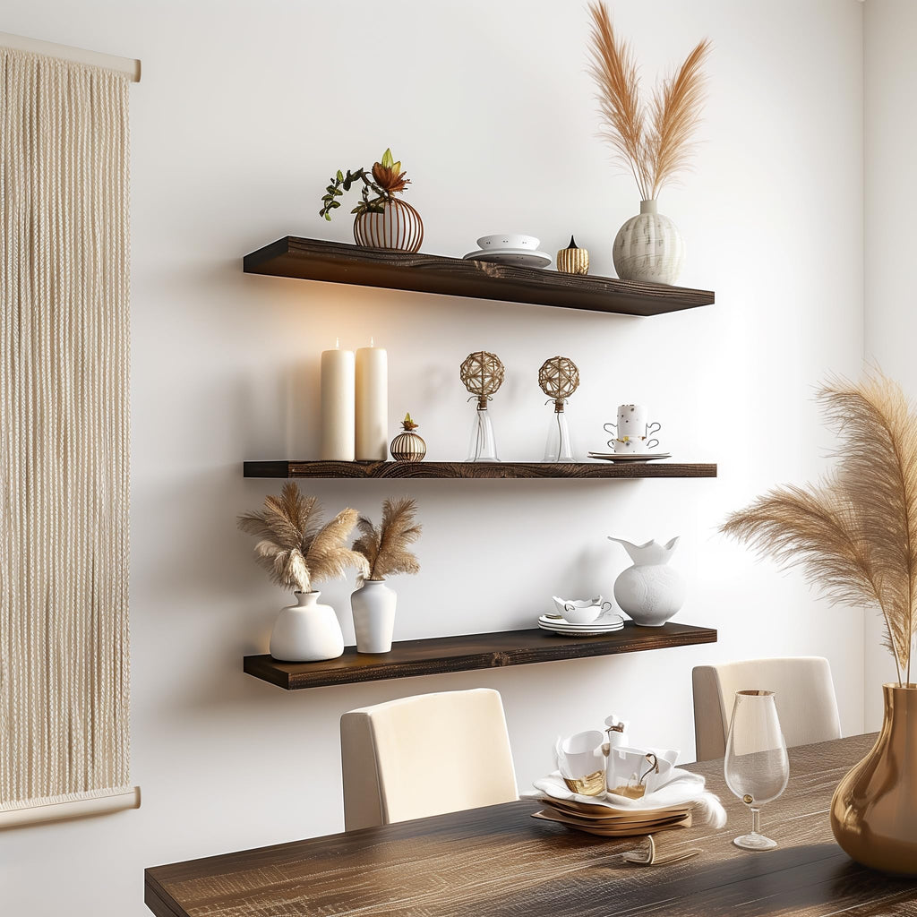 36 Inch Floating Shelves for Wall Rustic Brown Wood Wall Shelves Set of 4