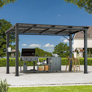 Grill Gazebo 6'x12'with Side Shelf, Outdoor Hardtop Gazebo with Bottle Opener & Hooks