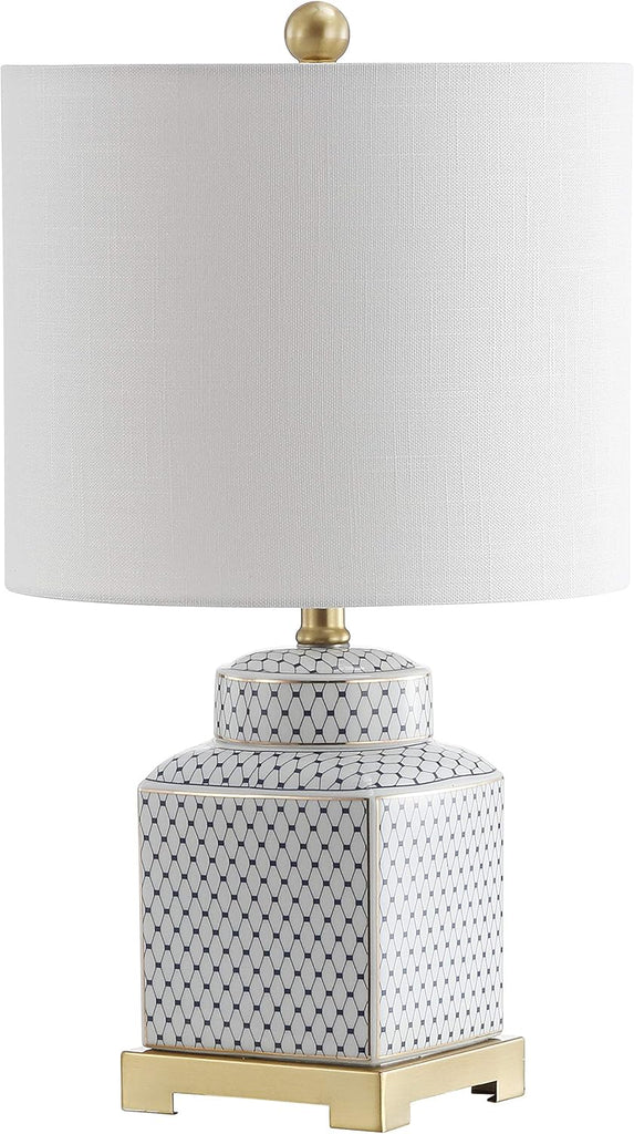 21.5" White and Navy Blue Ceramic Ginger Jar LED Table Lamp