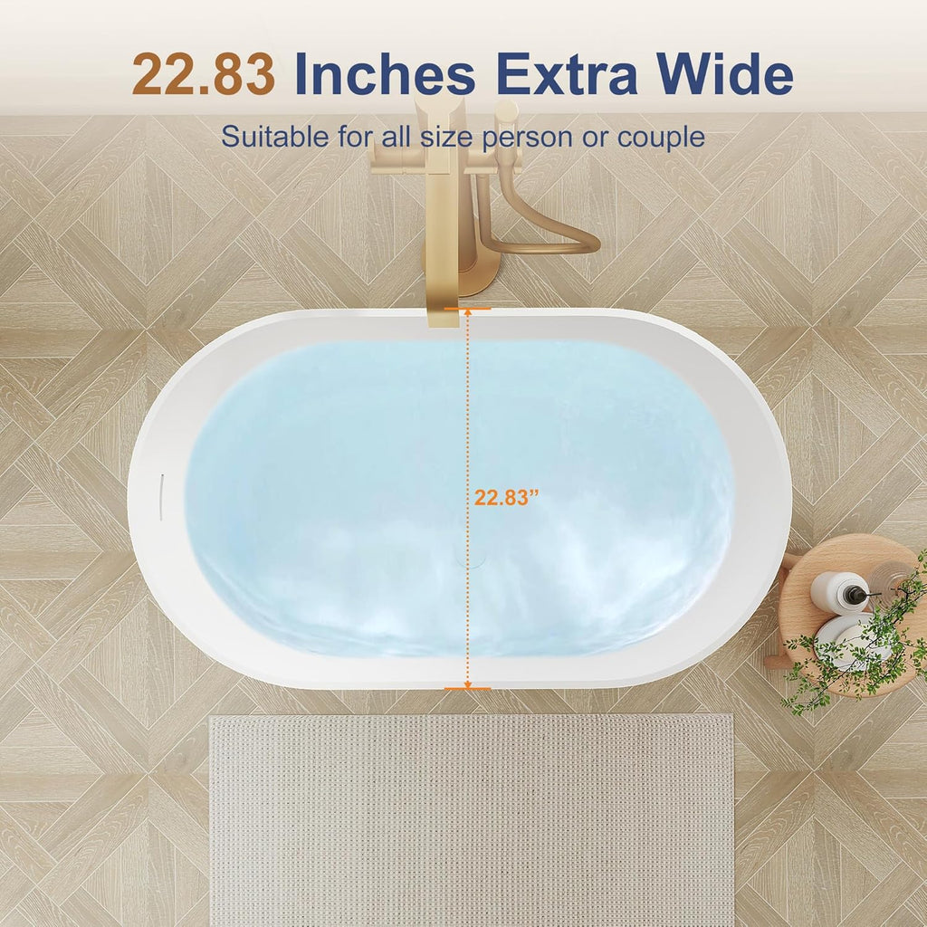 Solid Surface Japanese Soaking Tub, 39" Small Freestanding Bathtub, Stone Resin Deep Soak Stand Alone Tub for Small