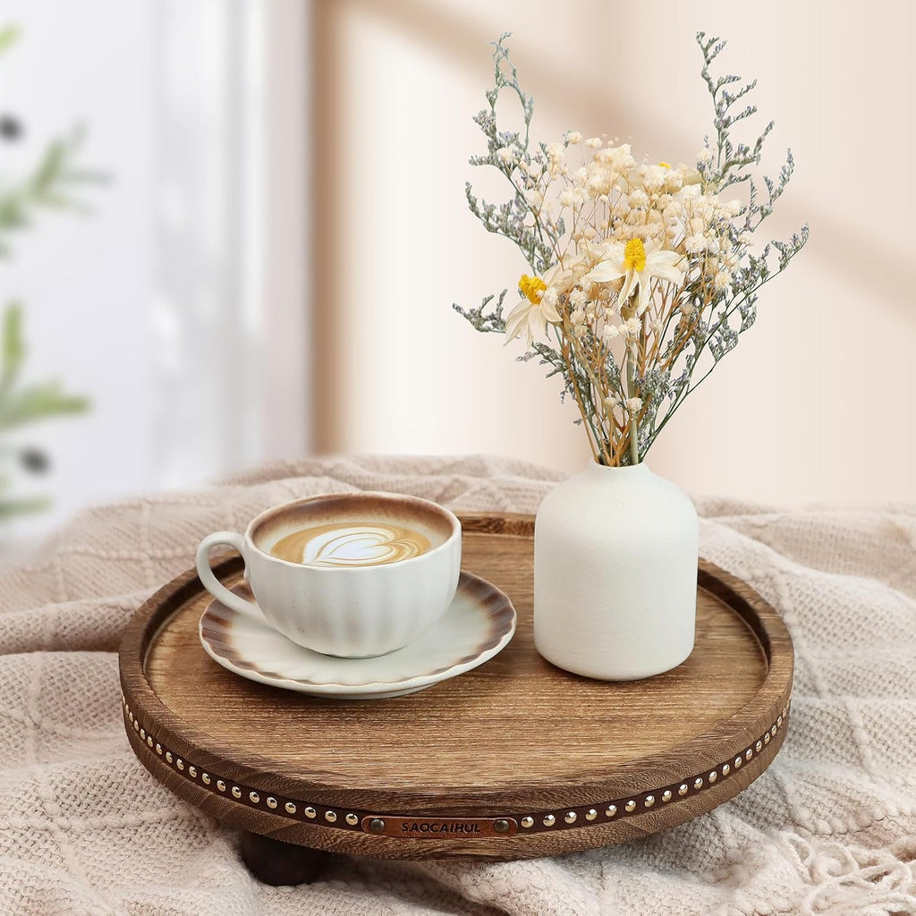 Decor Decorative Round Tray 11.81in Decor for Coffee Table Farmhouse Kitchen Table Living Room Bathroom Centerpiece