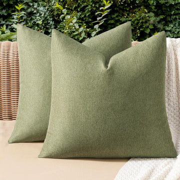 Pack of 2 Decorative Outdoor Solid Waterproof Throw Pillow Covers Euro Sham Faux Linen Garden Farmhouse Cushion Cases