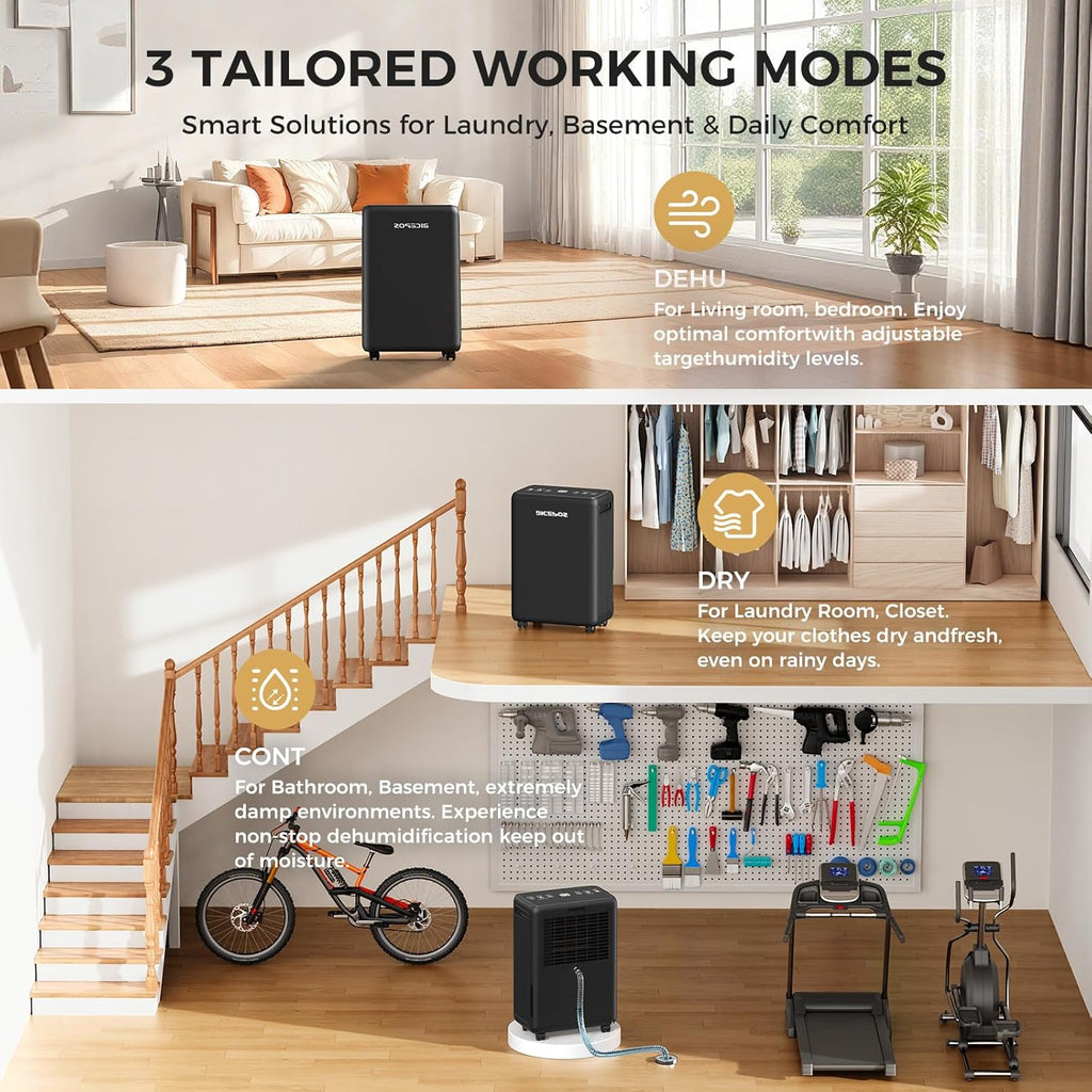 2000 Sq.Ft Dehumidifier for Basement, 30 Pints Dehumidifiers for Home with Drain Hose, 3 Mode, Auto Defrost