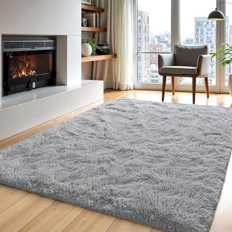 4x6 Fluffy Shag Area Rug, Soft Plush Non-Slip Carpet for Nursery Kids Room Grey