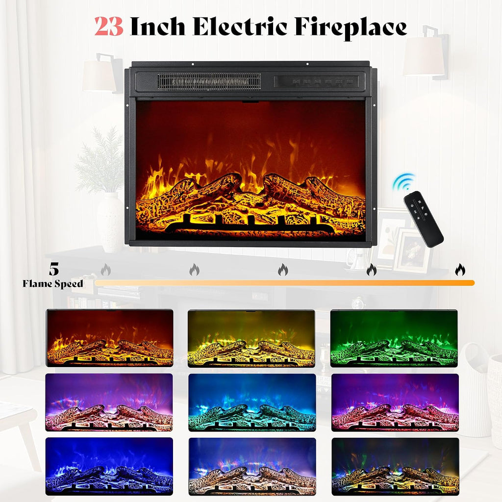 Fireplace TV Stand, Wood Texture Entertainment Center with 23'' Electric Fireplace, Farmhouse Entertainment Stand