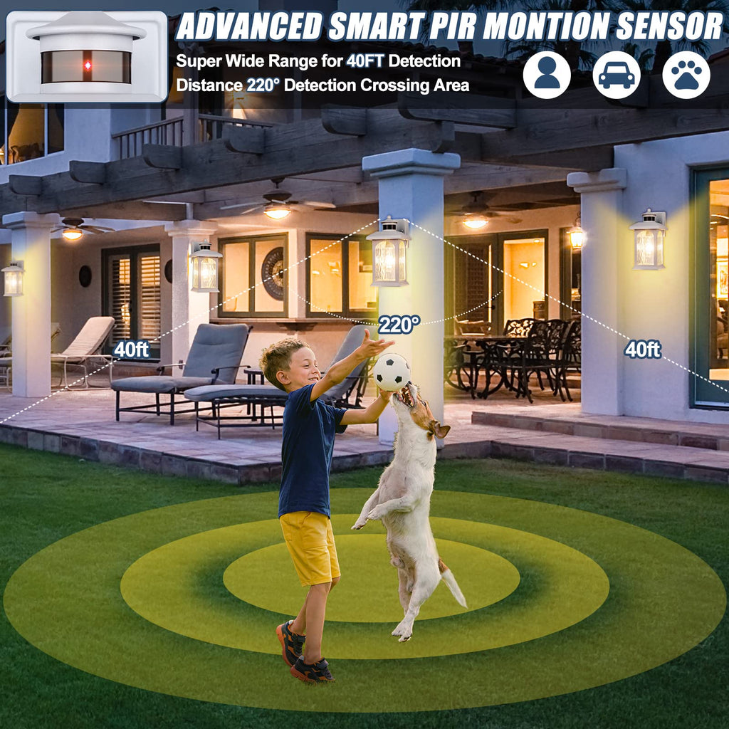 White Motion Sensor Outdoor Wall Lantern, Dusk to Dawn, 1 Pack