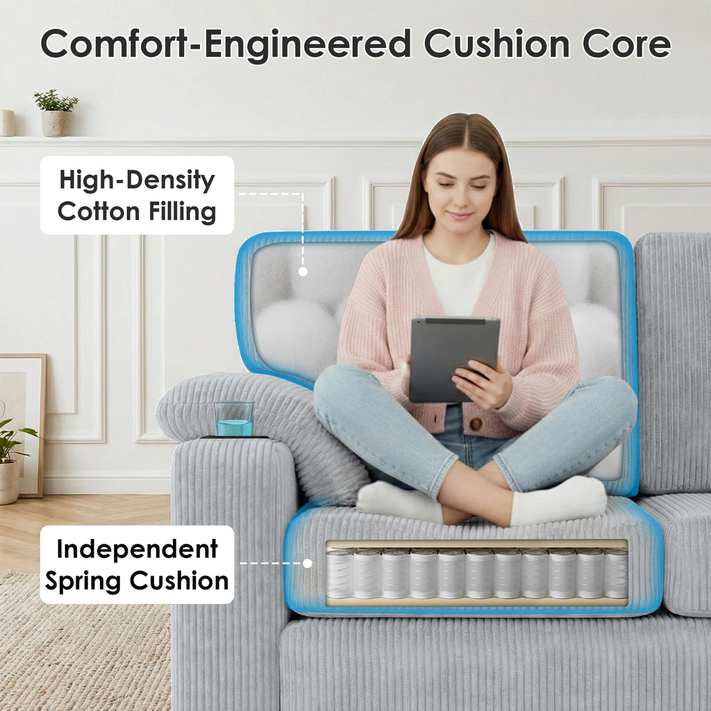 80" L-Shaped Sectional Sofa with Movable Storage Ottoman, LightGray