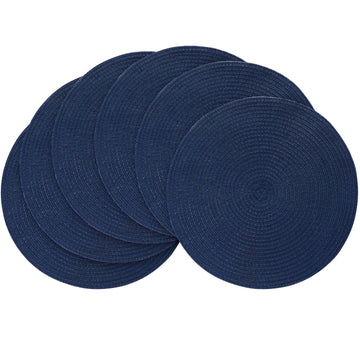 15 Inch Round Braided Placemats Set of 6, Washable Heat Resistant Cotton Polyester Circle Place Mats Dining Table