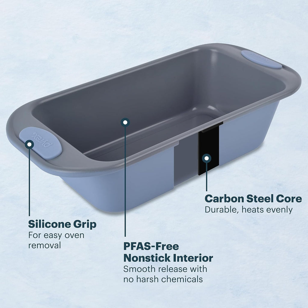 8-Piece Metal Bakeware Set with Heatsafe Silicone Handles, Cerulean | Lightweight stainless steel trays with heatsafe