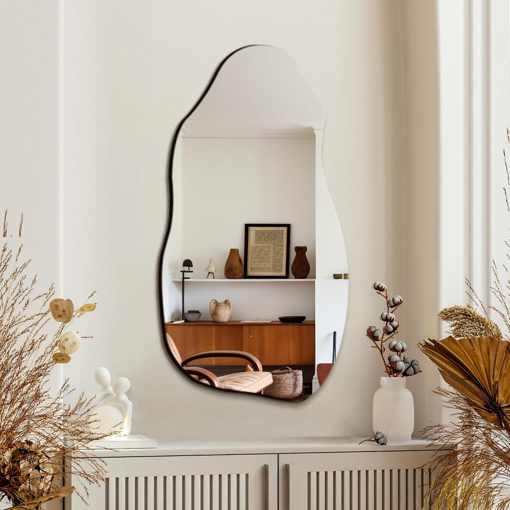 32'' x 18'' Irregular Asymmetrical Wall Mirror Bathroom Entryway, Modern Decorative Mirror Hanging