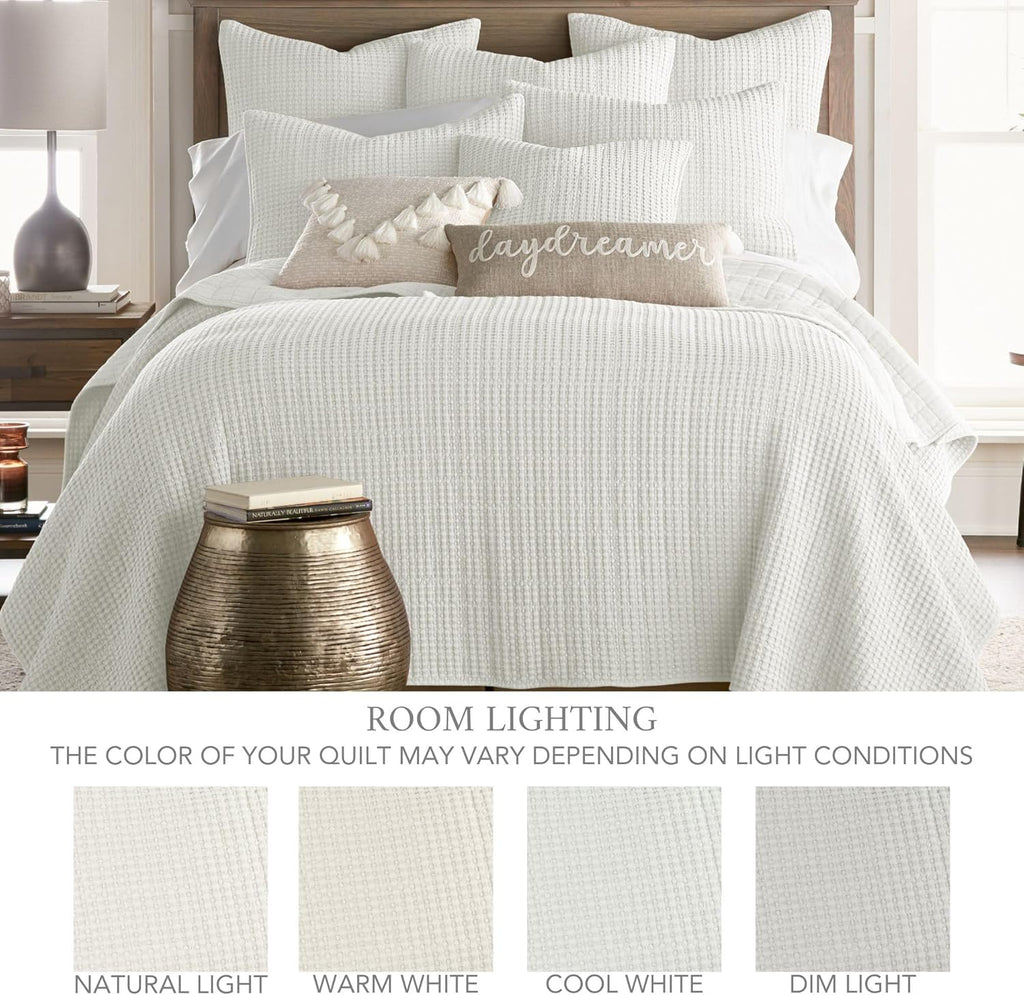Bedspread Set with Pillow Shams - Cream - Cotton Waffle Bedspread Set