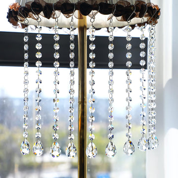 1ft Clear Crystal Prism Beads Strands, 10 Pack Chandelier Garland Crystals - Bauhinia Prism Pendant Gem Octagon Bead