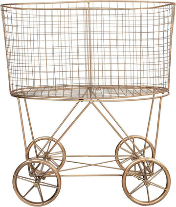 Vintage Reproduction Decorative Metal Laundry Basket on Wheels, Copper