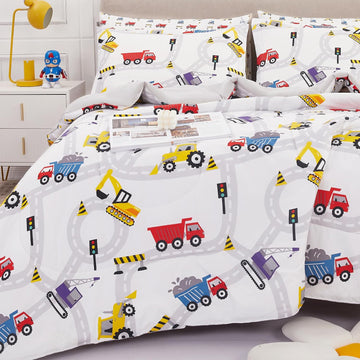 Kids Bedding Sets for Boys, Girls Soft Comforter Set with Sheets, 5 Pieces Microfiber Bed in a Bag, White