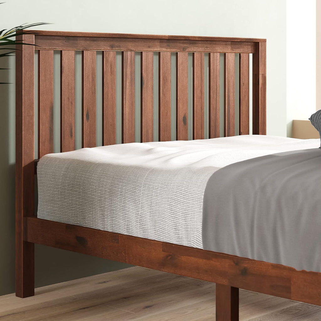 Wood Platform Bed Frame with Headboard, Solid Wood Foundation with Wood Slat Support, No Box Spring Needed