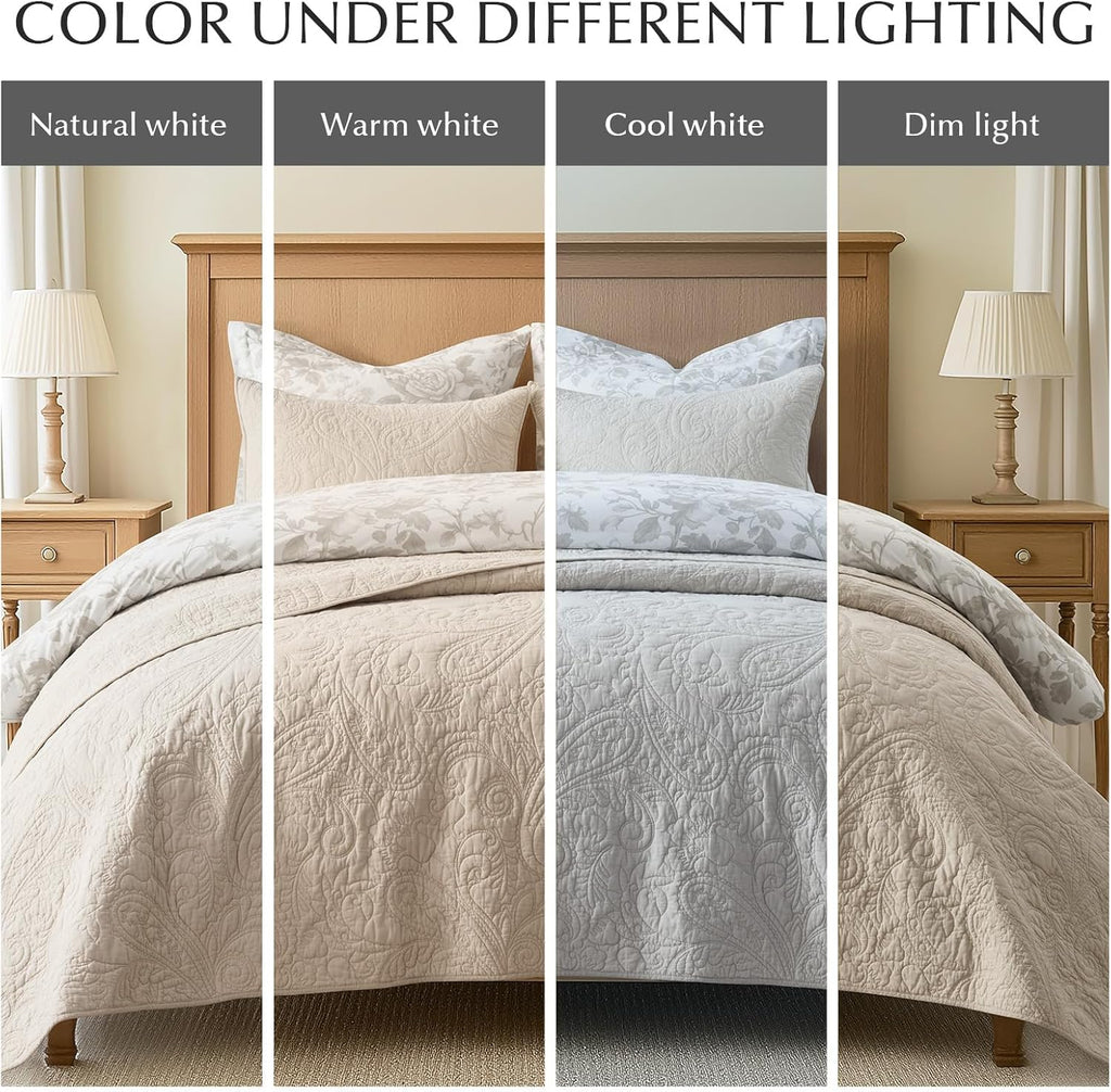 100% Cotton Paisley Quilt Set, 3 Piece Set - Prewashed Lightweight Bedspread with 2 Shams, Soft & Breathable