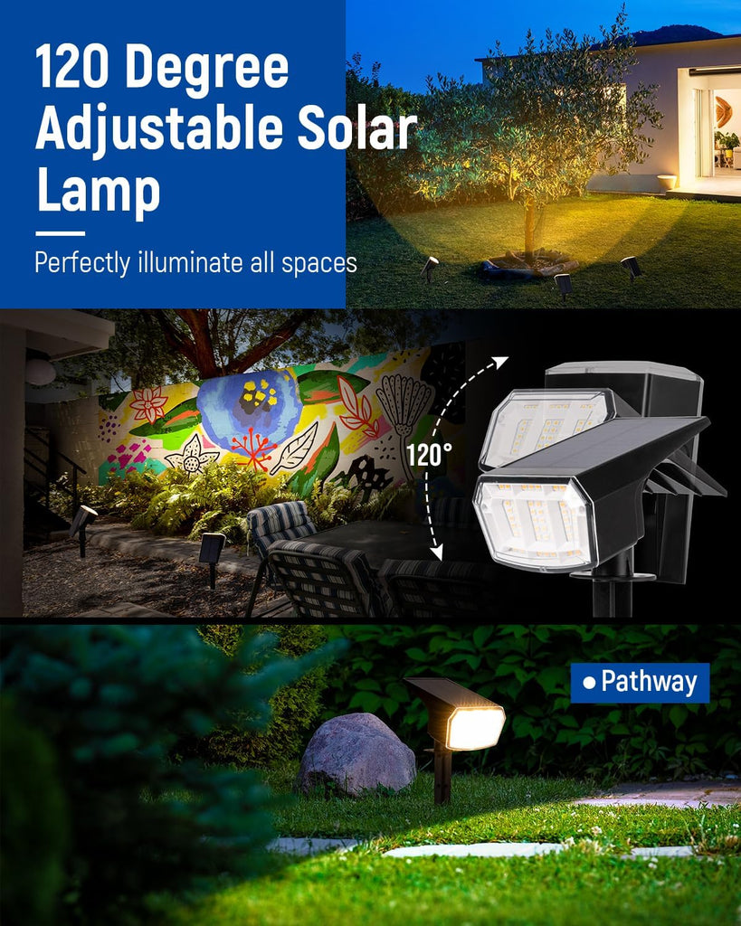 Spot Lights Outdoor Waterproof, Solar Spotlights, 4 Packs, Warm White | 63 LED, 3 Lighting Modes, 120° Adjustable