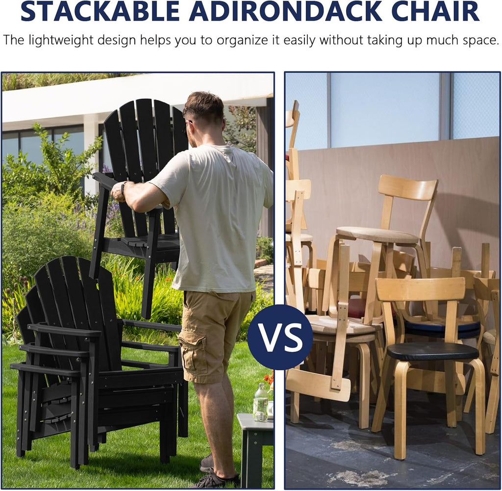Compact Stackable Adirondack Chairs Set of 2,HDPE,Black | 26.3" Wide HDPE,380lb,All-Weather
