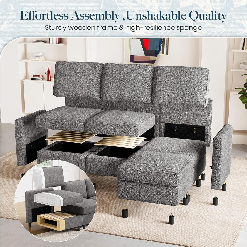 107.1" 6 Seats L Shaped Couch Modular Sectional Sofa Seat Couch with Storage Comfy Washable Sectional Couches Sofas