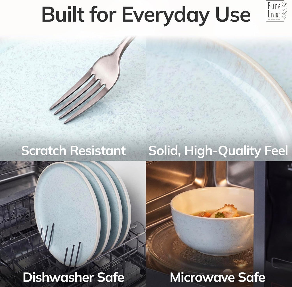 Stoneware dinnerware set 8 persons 32 pcs - Modern style plates and bowls set ceramic