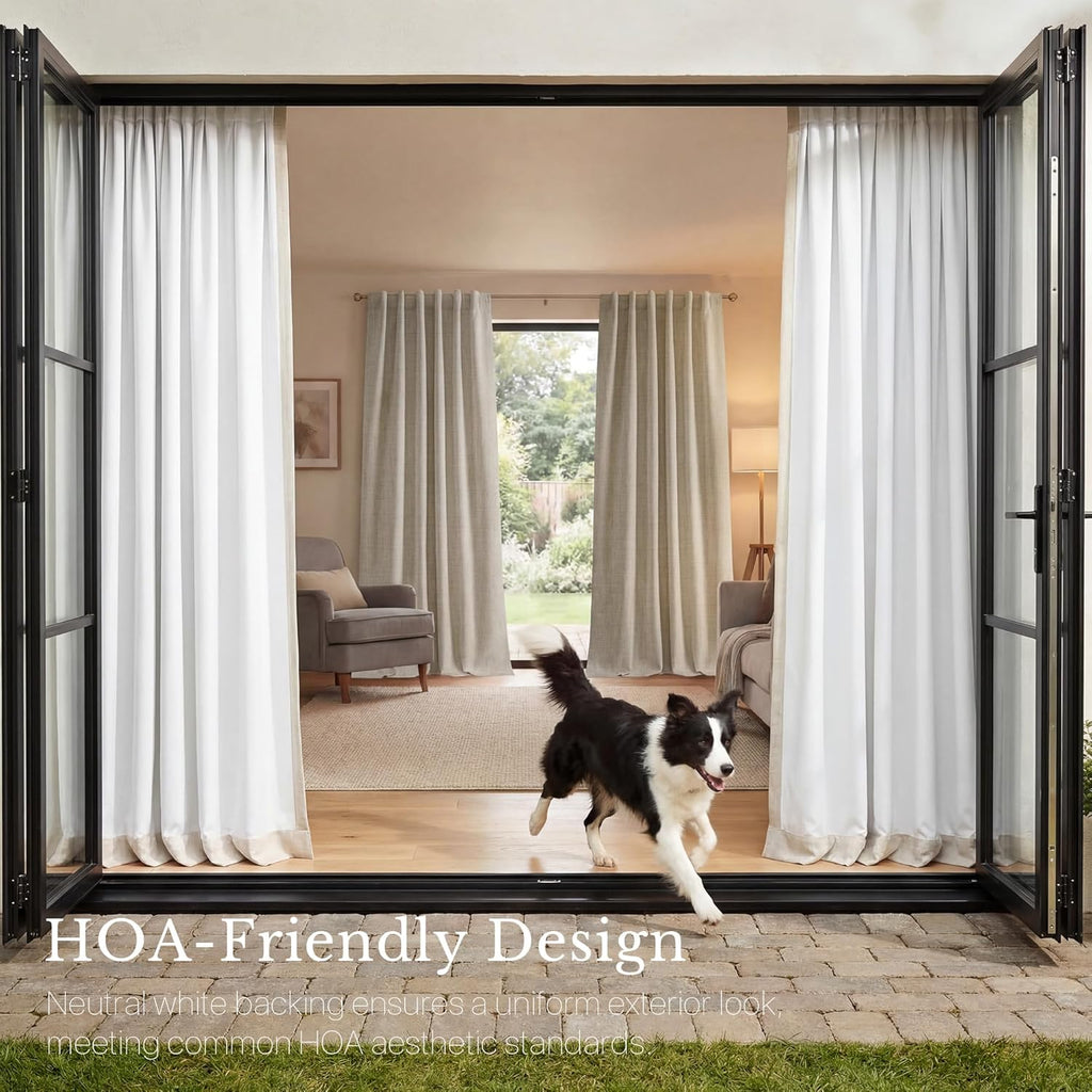 DIY Pinch Pleat Greige 100% Blackout Linen Curtains with Hook Belt, 3-in-1 Hanging Style Heavyweight White Liner