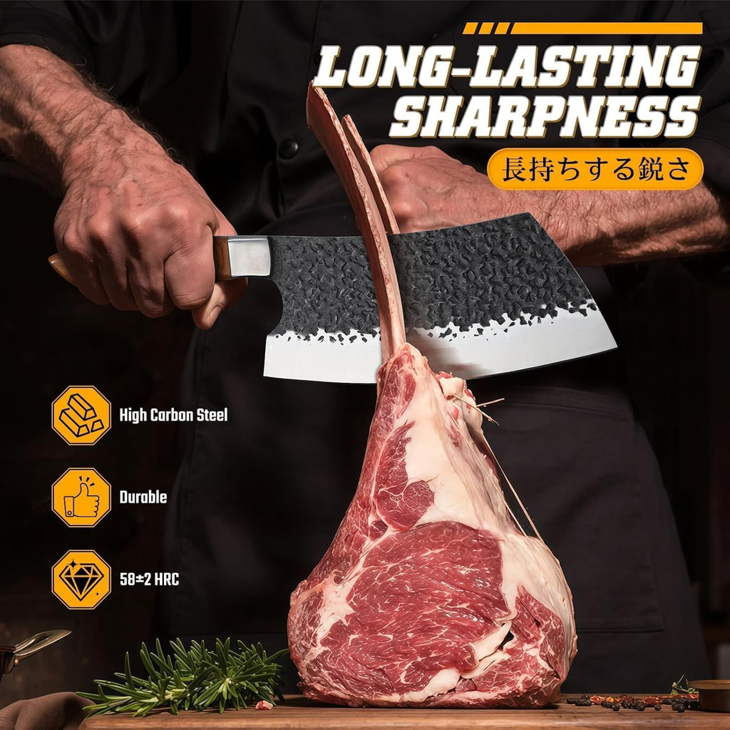7 PCS Butcher Knife Set for Meat Cutting with Roll Bag, Gifts for Men | Japanese Chef Knife Set with Sharpening Rod