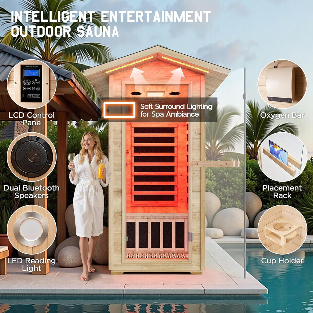 Outdoor Sauna 1 Person, Infrared Saunas for Home