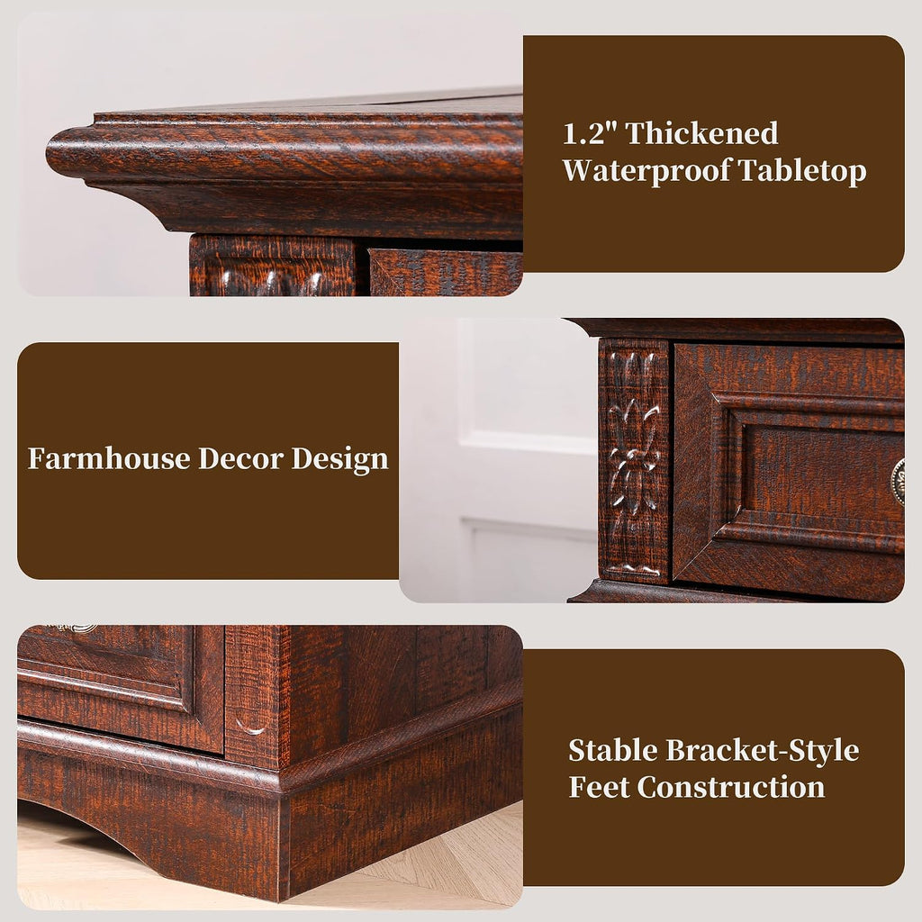 Dresser , 6 Drawers 48" Tall Dresser for Storage and Organization, Dark Brown Farmhouse Chest of Drawers , Closet