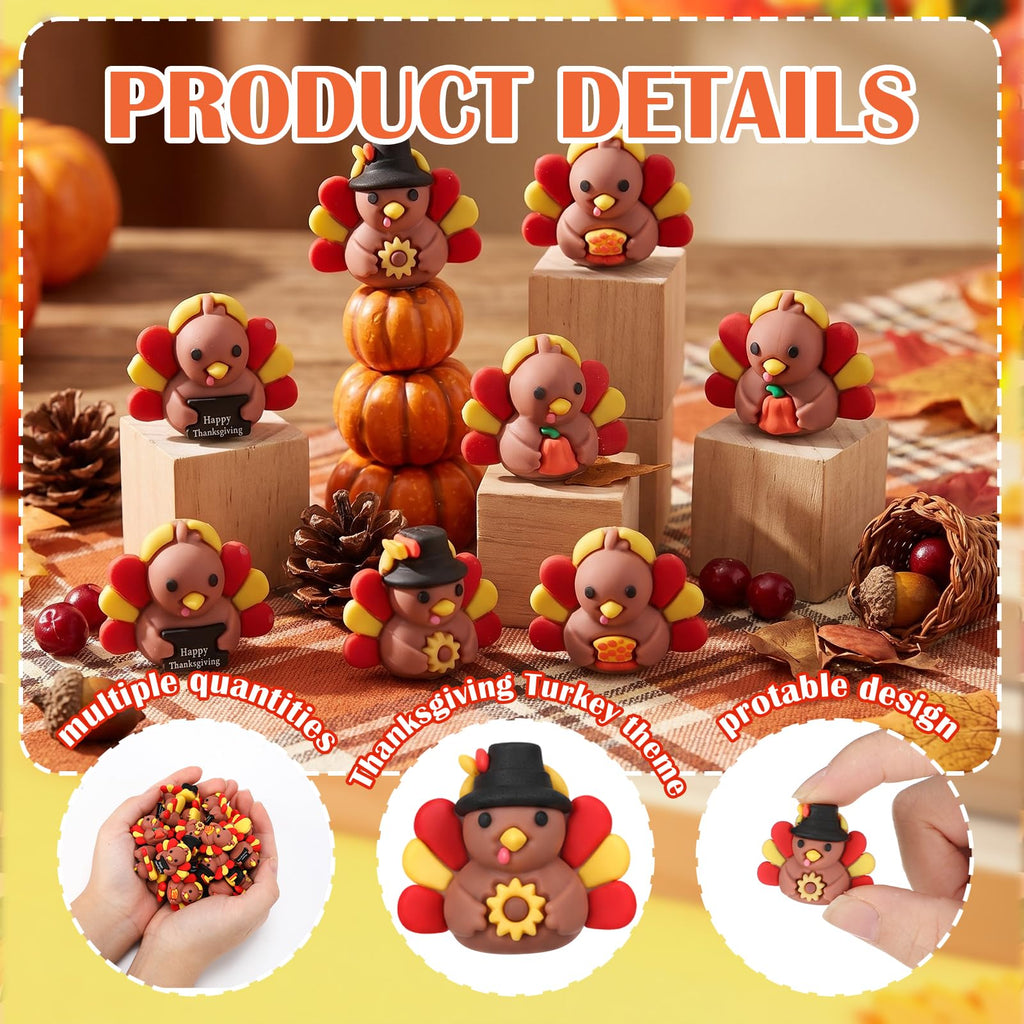 60 Pcs Thanksgiving Mini Rubber Turkey Figurines Tiny Turkey Figures