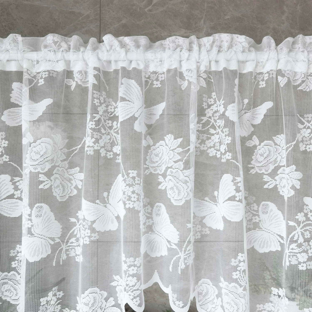 White Lace Kitchen Sheer Swag Curtain Valance Cafe Curtain