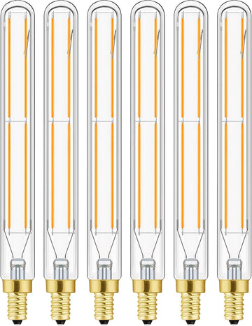 E12 LED Tube Bulbs,T6 Tubular Edison Style LED Filament Bulb, 6W Dimmable Antique LED Bulb,E12 Base,Clear Glass,Warm (Pack Of 6)