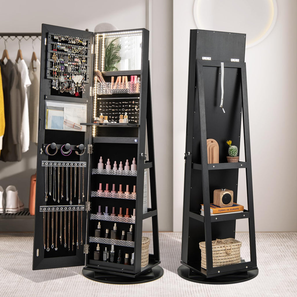 360° Swivel Jewelry Armoire with LED Lighted Full Length Mirror
