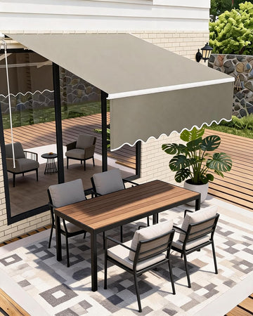 Manual Retractable Awning 10x8 ft Gray, 80 Sq.ft, Manual Crank, 5-35° Tilt, Waterproof UV50+ Deck