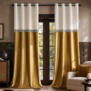 Velvet Curtains 84 Inch 2 Panels Ivory Gold